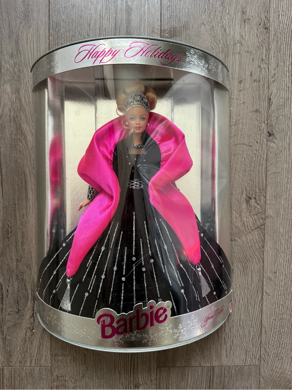 Barbie Holiday Doll in Black Gown with Bright Pink Shawl
